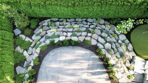 aerial shot of a landscaping wall