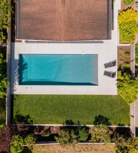 top down shot of a pool and landscape