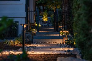 landscape lighting on pathway